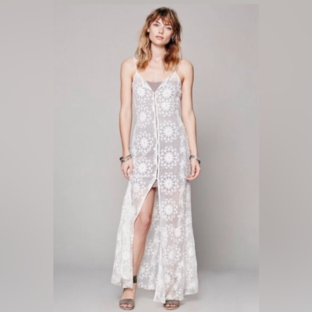 Free People Sheer Floral Lace Purple Maxi Dress xs